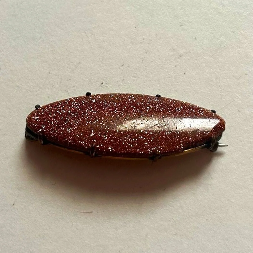 Glittery Brown Marquise Shape Brooch Pin - Metal Material - Brown Color